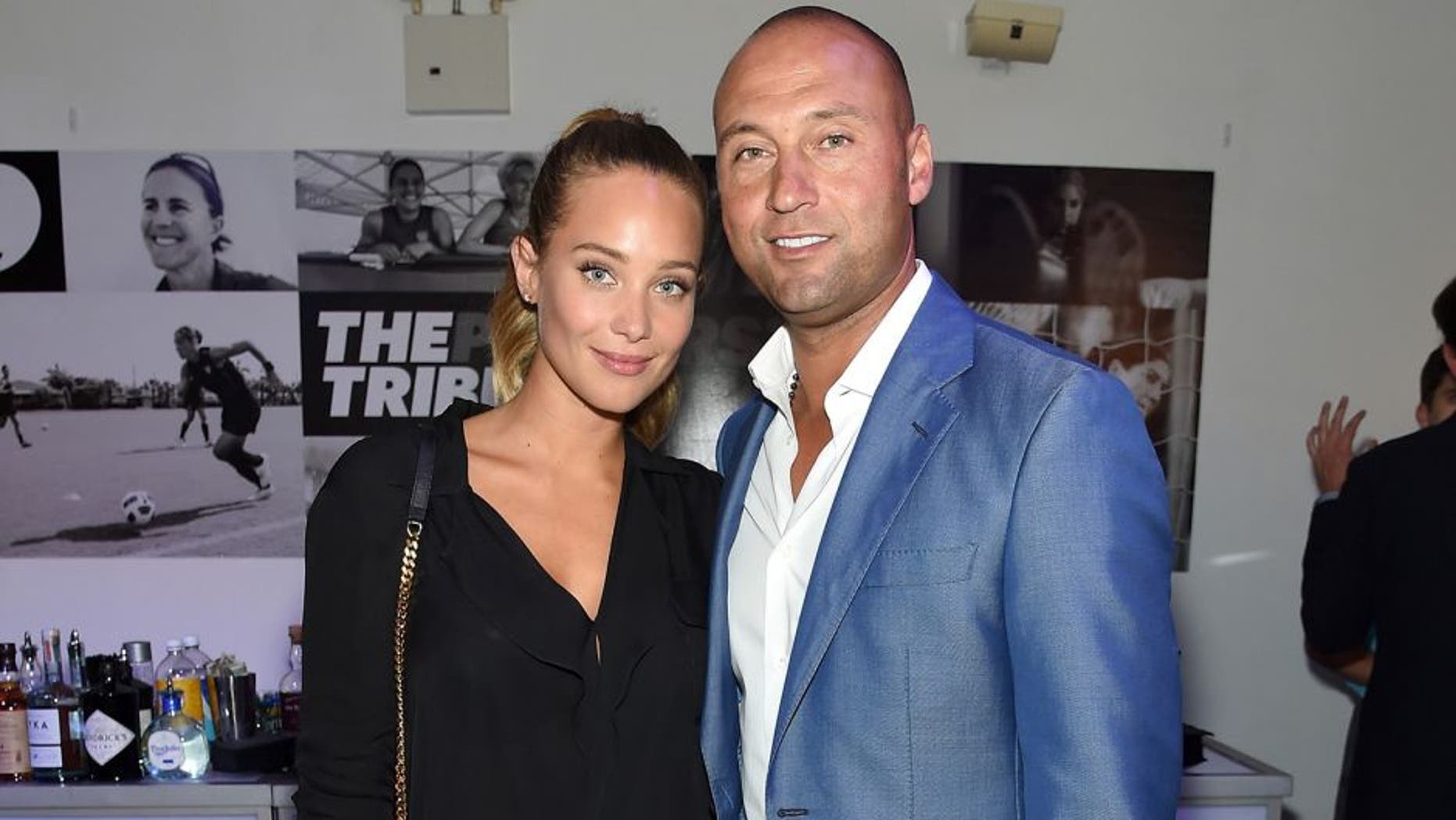 NEW YORK, NY - AUGUST 24: Model Hannah Davis and Baseball player Derek Jeter and and founding publisher of The Players' Tribune attend the Player's Tribune party to celebrate women in sports and the 2015 U.S. Open on August 24, 2015 in New York City. (Photo by Jamie McCarthy/Getty Images for The Players' Tribune)