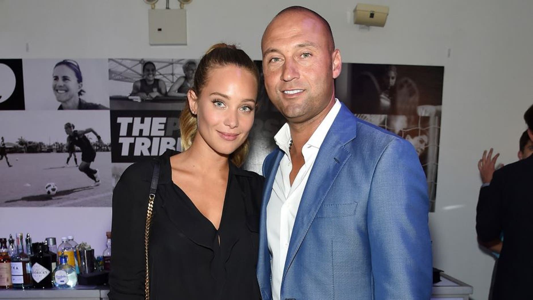 NEW YORK, NY - AUGUST 24: Model Hannah Davis and Baseball player Derek Jeter and and founding publisher of The Players' Tribune attend the Player's Tribune party to celebrate women in sports and the 2015 U.S. Open on August 24, 2015 in New York City. (Photo by Jamie McCarthy/Getty Images for The Players' Tribune)