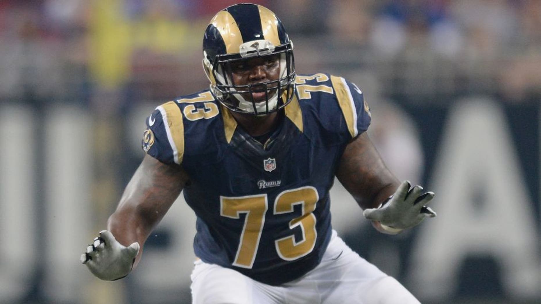 ST. LOUIS, MO - DECEMBER 13: Greg Robinson #73 of the St. Louis Rams against the Detroit Lions at the Edward Jones Dome on December 13, 2015 in St. Louis, Missouri. (Photo by Michael B. Thomas/Getty Images)