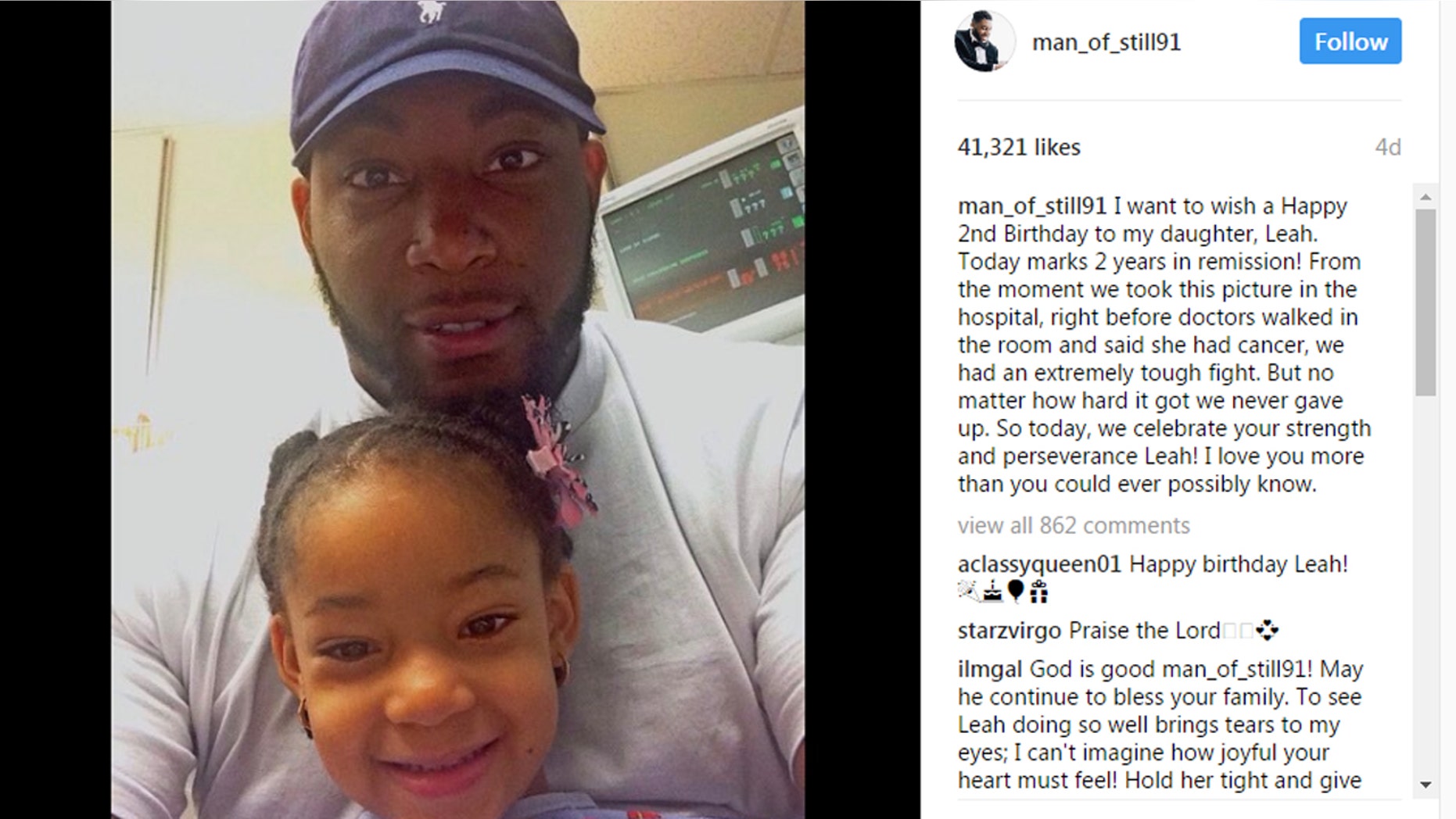Leah Still and her father celebrated her second year in remission.