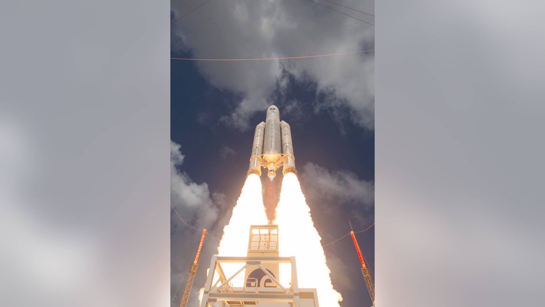 This Nov. 17, 2016 photo shows the liftoff of Ariane flight VA233, carrying four Galileo satellites, from Europe's Spaceport in Kourou, French Guiana. The European Space Agency, ESA, opened an investigation on Thursday, Jan. 19, 2017, into anomalies that have affected five of the first 18 Galileo satellites in orbit. The agency, which launched the navigation system last December, said however that the failures are not affecting the satellites' proper functioning. (Stephane Corvaja/ESA via AP)