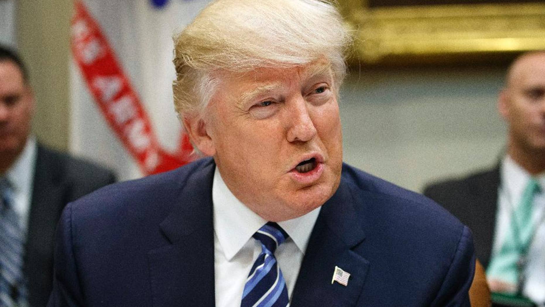 President Donald Trump speaks during a meeting with Senators on his Supreme Court Justice nominee Neil Gorsuch, Thursday, Feb. 9, 2017, in the Roosevelt Room of the White House in Washington. (AP Photo/Evan Vucci)