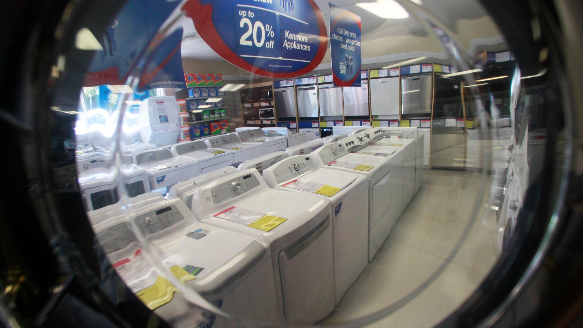FILE - In this Wednesday, Sept. 18, 2013, file photo, appliances are on display at a Sears store in Berlin, Vt. The Commerce Department reports on business orders for durable goods in October on Wednesday, Nov. 27, 2013. (AP Photo/Toby Talbot, File)