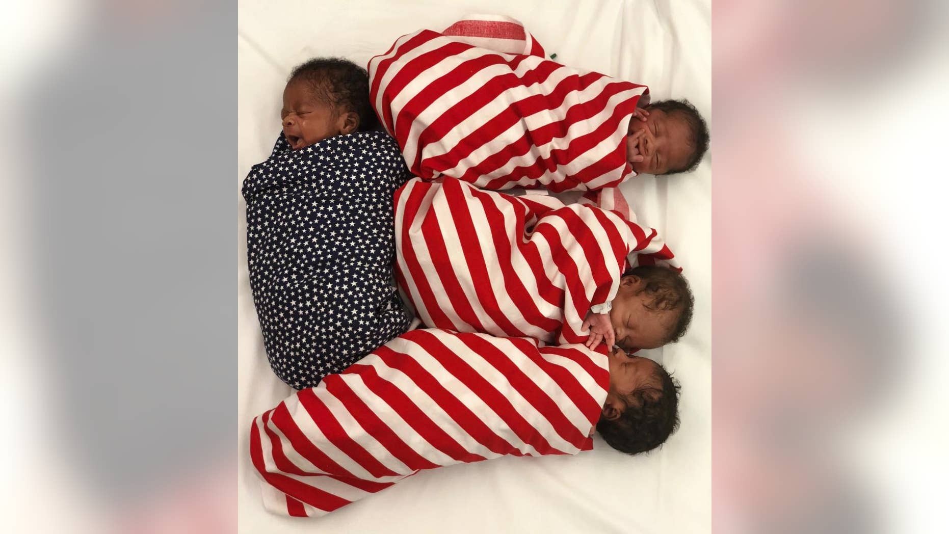 Quadruplets swaddled in stars and stripes going home on Fourth of July