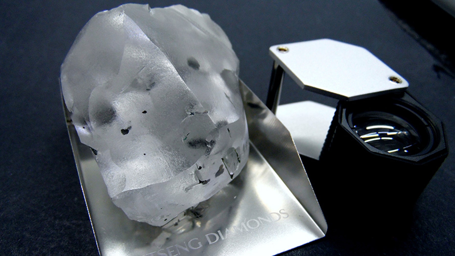 A 910-carat colorless diamond found at the Letseng mine in the southern African kingdom of Lesotho.