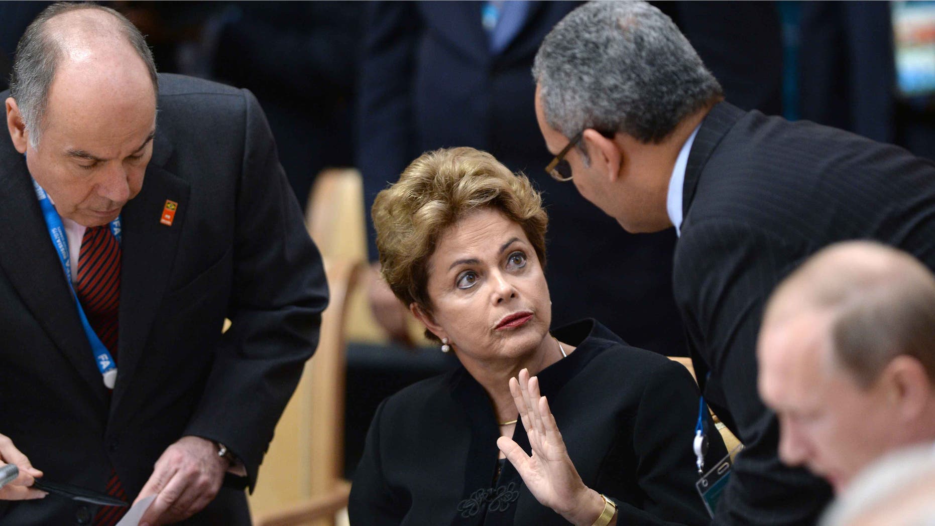 UFA, RUSSIA - JULY 9: In this handout image supplied by Host Photo Agency / RIA Novosti, President of the Federative Republic of Brazil Dilma Rousseff at a meeting between BRICS leaders and the leaders of the invited states during the BRICS/SCO Summits - Russia 2015 on July 09, 2015 in Ufa, Russia. (Photo by Alexey Filippov / Host Photo Agency/Ria Novosti via Getty Images)