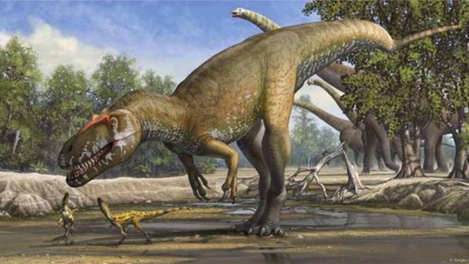 A Torvosaurus gurneyi dinosaur is seen in an undated artist's rendering.