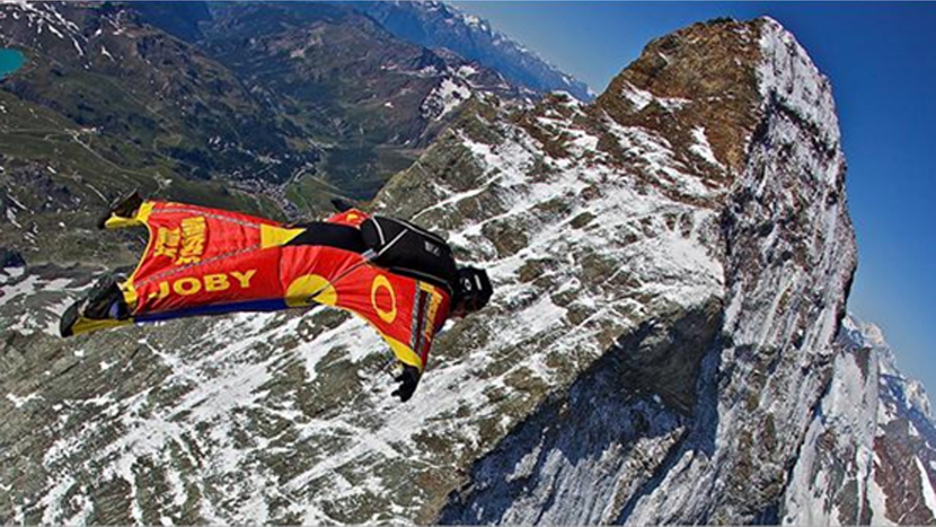 Joby Ogwyn jumps over the peaks of the Matterhorn in Switzerland (2009).