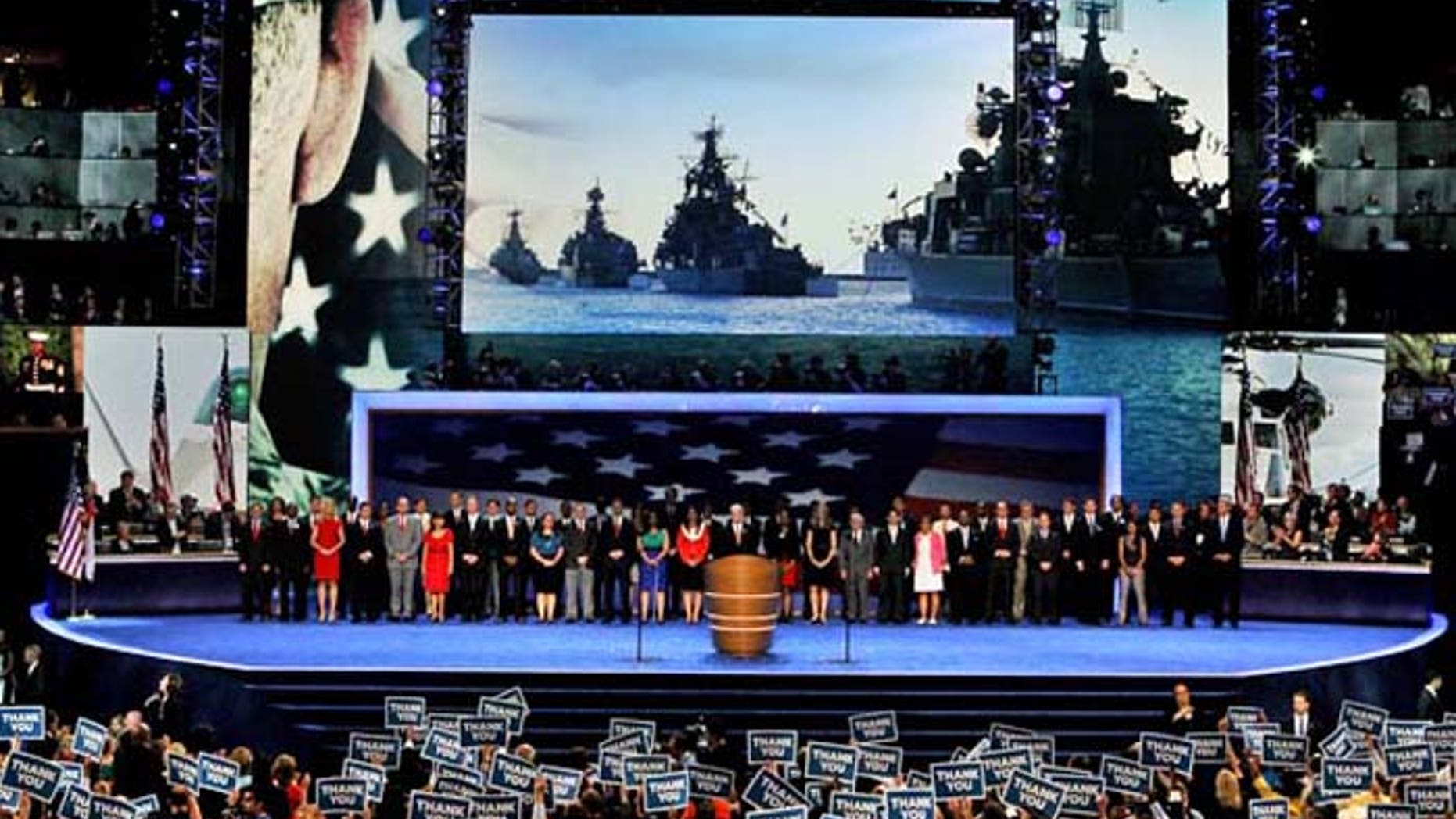 FILE: Sept. 6, 2012: The stage on the final day of the Democratic National Convention at the Time Warner Cable Arena in Charlotte, N.C.