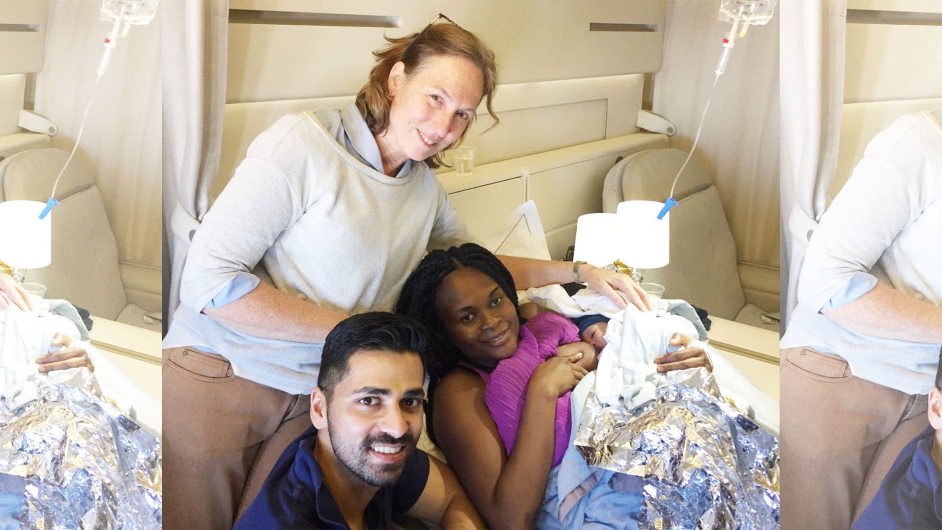 Doctors Sij Hemal and Susan Shepherd helped Toyin Ogundipe deliver a baby boy aboard their Paris-to-New-York flight.