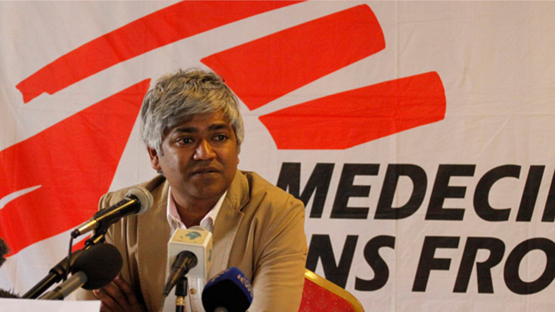 Aug. 14, 2013: Medecins Sans Frontiers (MSF) International President Dr. Unni Karunakara addresses journalists during a press conference in Nairobi, Kenya.