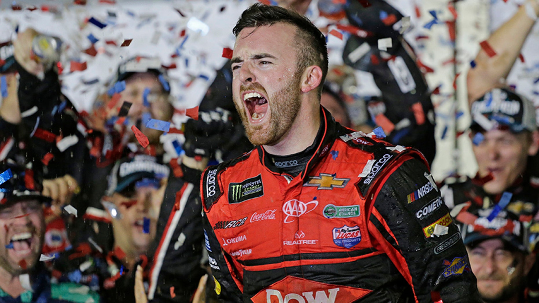 Austin Dillon celebrates his Daytona 500 win on Sunday.