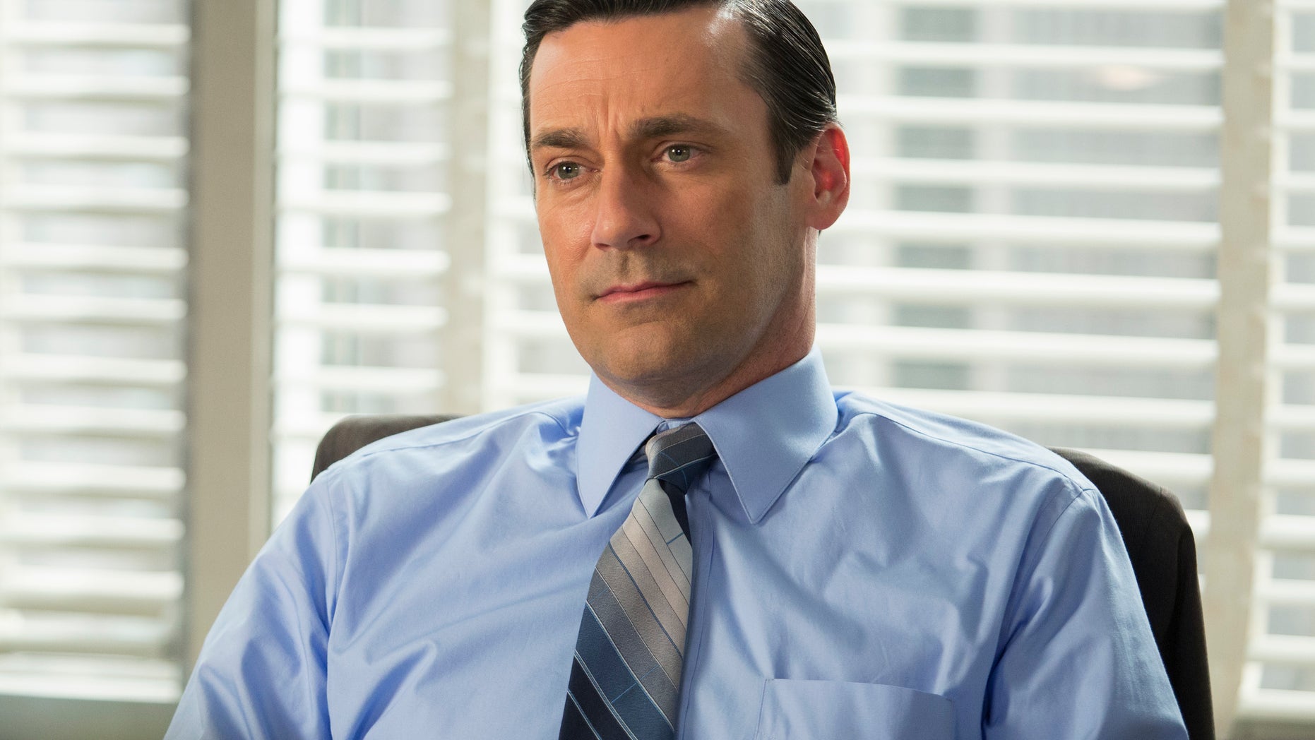 2015. Jon Hamm as Don Draper in a scene from the final season of "Mad Men."