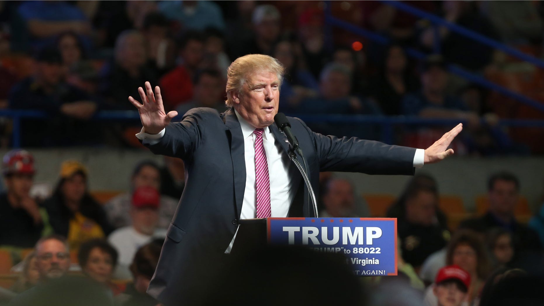 CHARLESTON, WV - MAY 05: Republican Presidential candidate Donald Trump speaks during his rally at the Charleston Civic Center on May 5, 2016 in Charleston, West Virginia. Trump became the Republican presumptive nominee following his landslide win in indiana on Tuesday.(Photo by Mark Lyons/Getty Images)