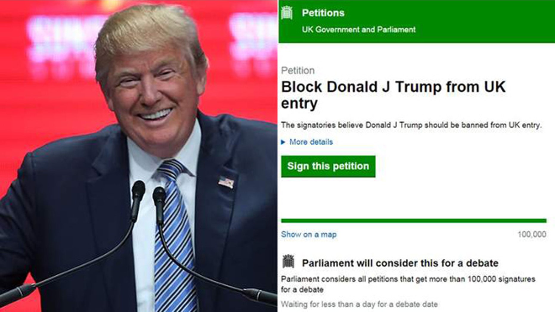 A petition calling for presidential hopeful Donald Trump to be banned from entering the UK has attracted more than 200,000 signatures.