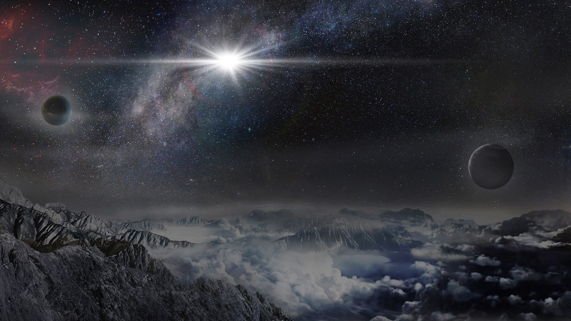 An artist's impression of the record-breakingly powerful, superluminous supernova ASASSN- 15lh as it would appear from an exoplanet located about 10,000 light years away in the host galaxy of the supernova. (Beijing Planetarium / Jin Ma))