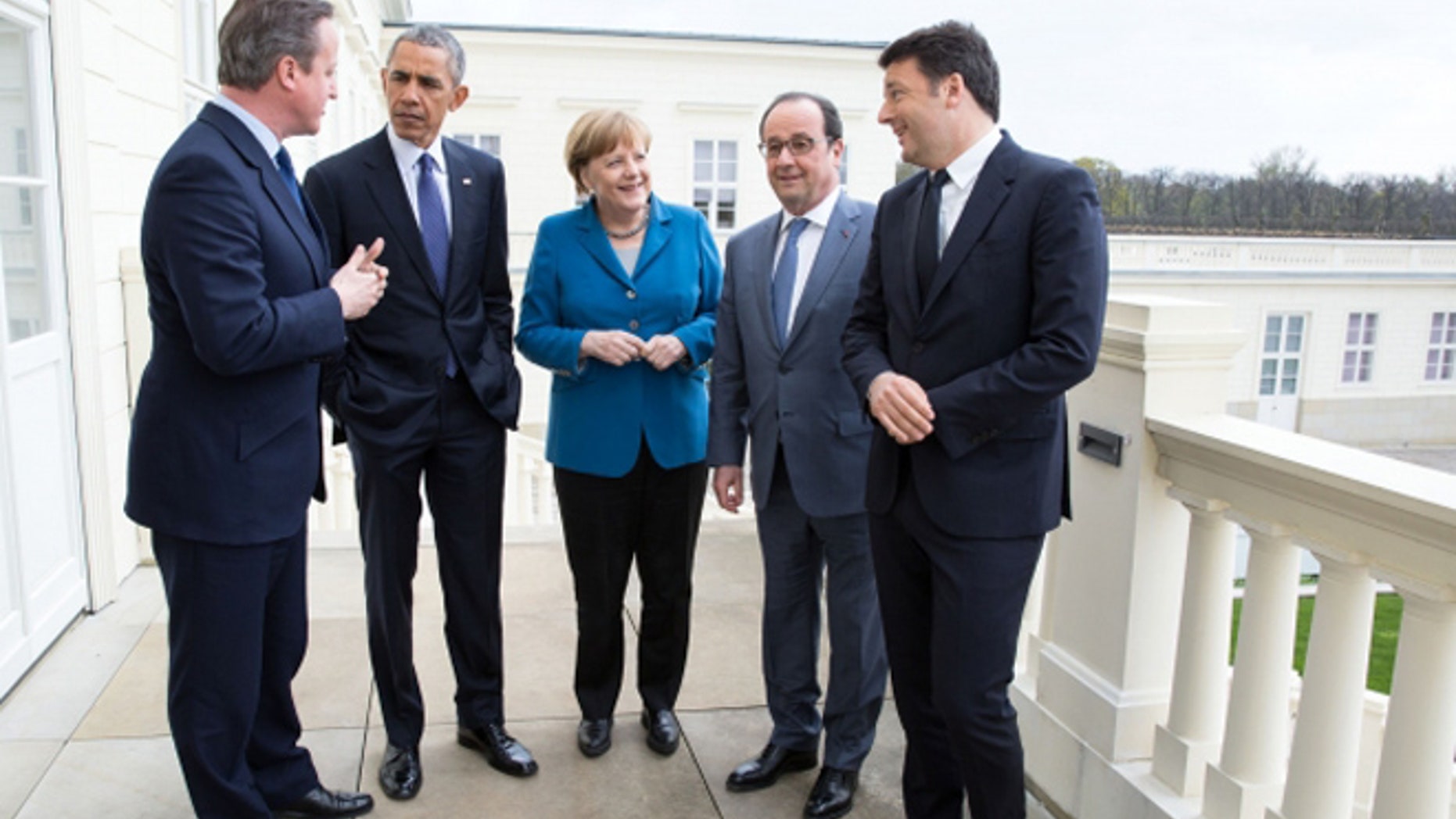 From left to right: This picture shows then-UK Prime Minister David Cameron, President Obama, German Chancellor Angela Merkel, French President Francois Hollande and Italian Prime Minister Matteo Renzi at the G5 summit in April in Hannover, Germany