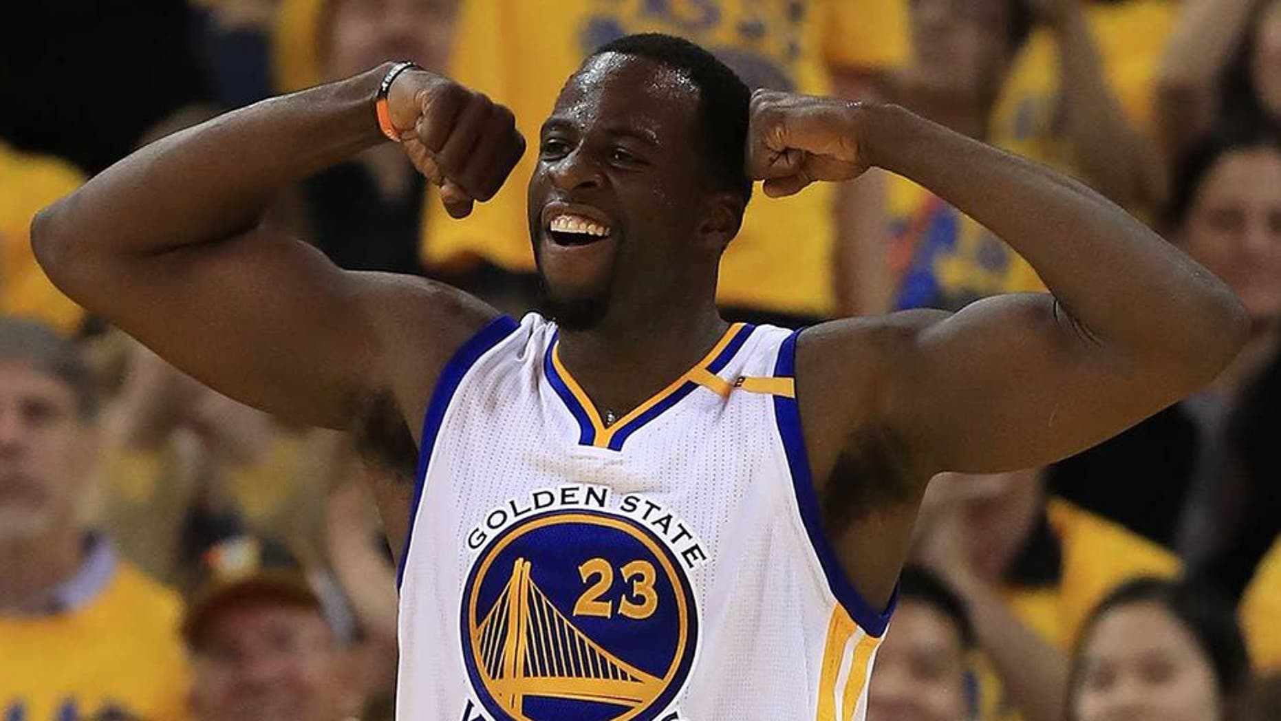 OAKLAND, CA - MAY 04: Draymond Green #23 of the Golden State Warriors reacts against the Utah Jazz during Game Two of the NBA Western Conference Semi-Finals at ORACLE Arena on May 4, 2017 in Oakland, California. NOTE TO USER: User expressly acknowledges and agrees that, by downloading and or using this photograph, User is consenting to the terms and conditions of the Getty Images License Agreement. (Photo by Ezra Shaw/Getty Images)