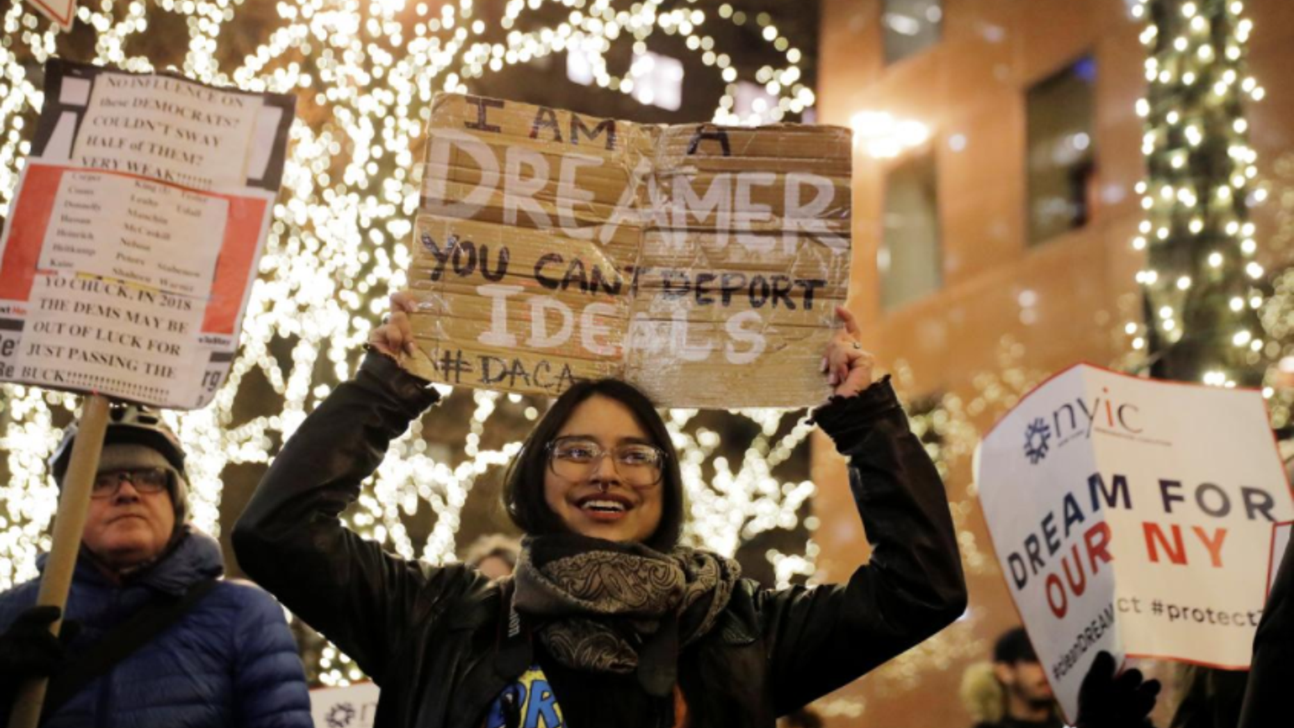 DACA participant Gloria Mendoza and others demonstrate in support of the program, in New York City, Jan. 10, 2018.