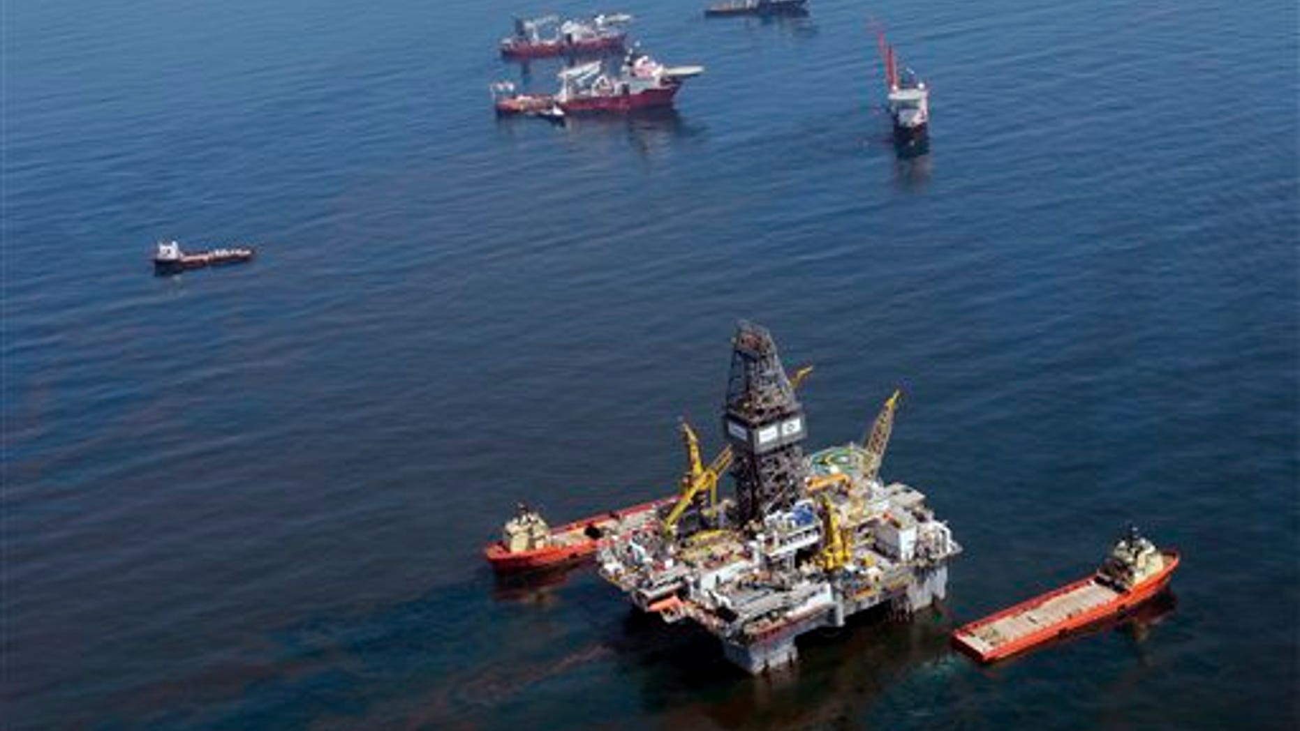 Thursday: Vessels surround a drilling rig at the site of the Deepwater Horizon in the Gulf of Mexico. (AP Photo)