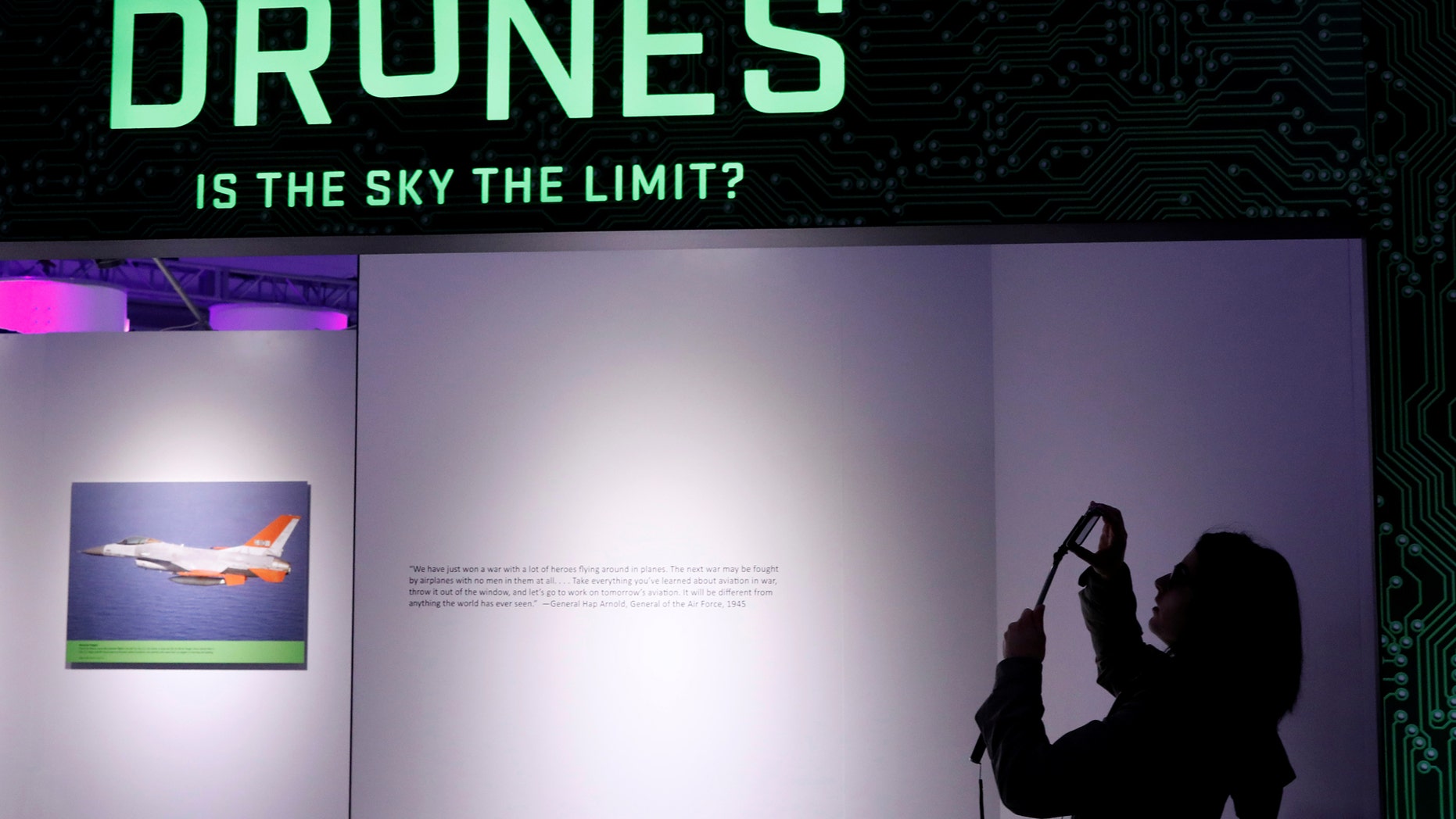 File photo: A guest photographs the entrance to the 'Drones: Is the Sky the Limit?' exhibition at the Intrepid Sea, Air & Space Museum in New York City, U.S., May 9, 2017. (REUTERS/Brendan McDermid)