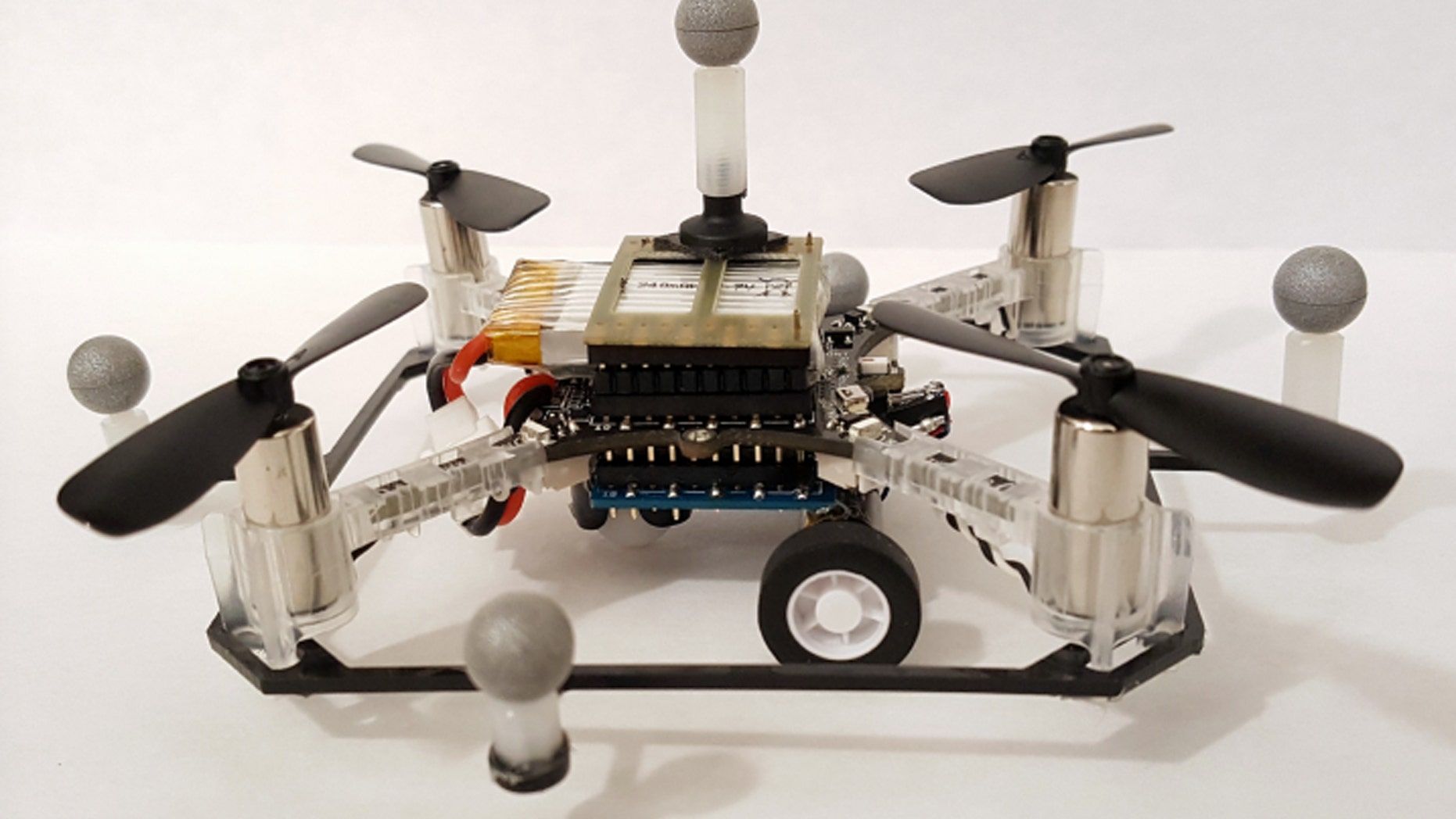 (One of the researchers' quadcopter drones with wheels. Photo: Brandon Araki/MIT CSAIL)