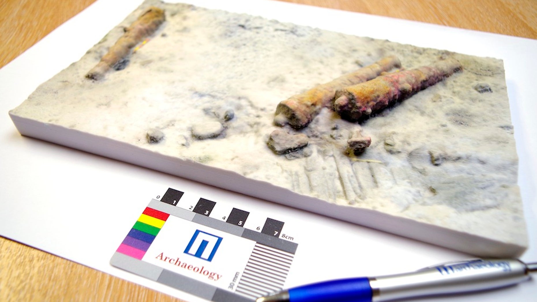 The Drumbeg shipwreck lies almost 40 feet (12 meters) underwater in Eddrachillis Bay, off the northwest coast of Scotland. This 3D-printed model shows the three cannon, two anchors and partial hull that remain at the ship
