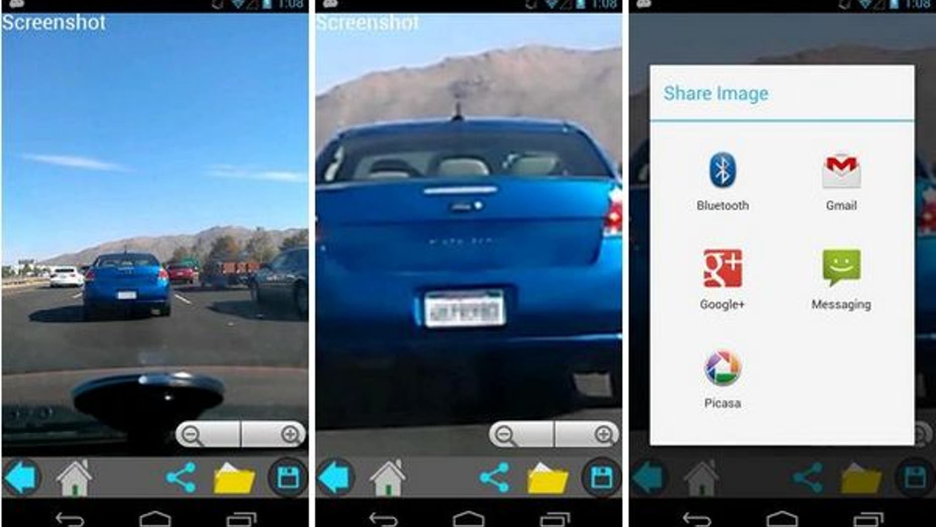 App lets you zoom in on license plate of suspicious car and email to authorities.