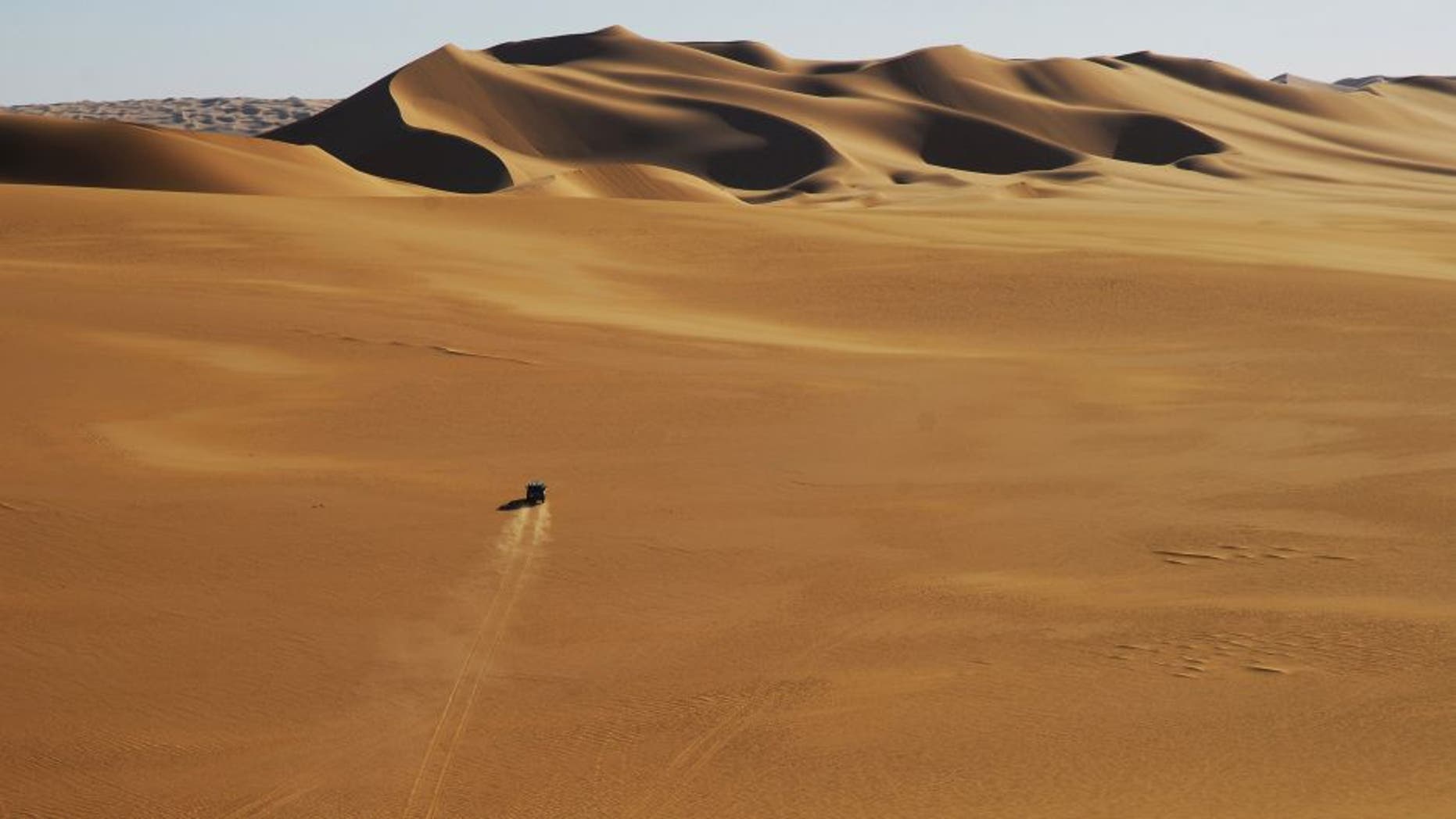 LIBYA - UNDATED: General view of a car travelling across The Erg Wan Caza, Fezzan in 2007 in Libya. (Photo by Edoardo FORNACIARI/Gamma-Rapho via Getty Images)