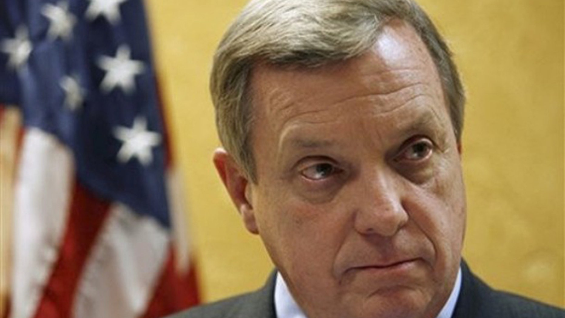 In this Jan. 9, 2009 file photo, Sen. Dick Durbin talks with reporters in Chicago. (AP Photo)