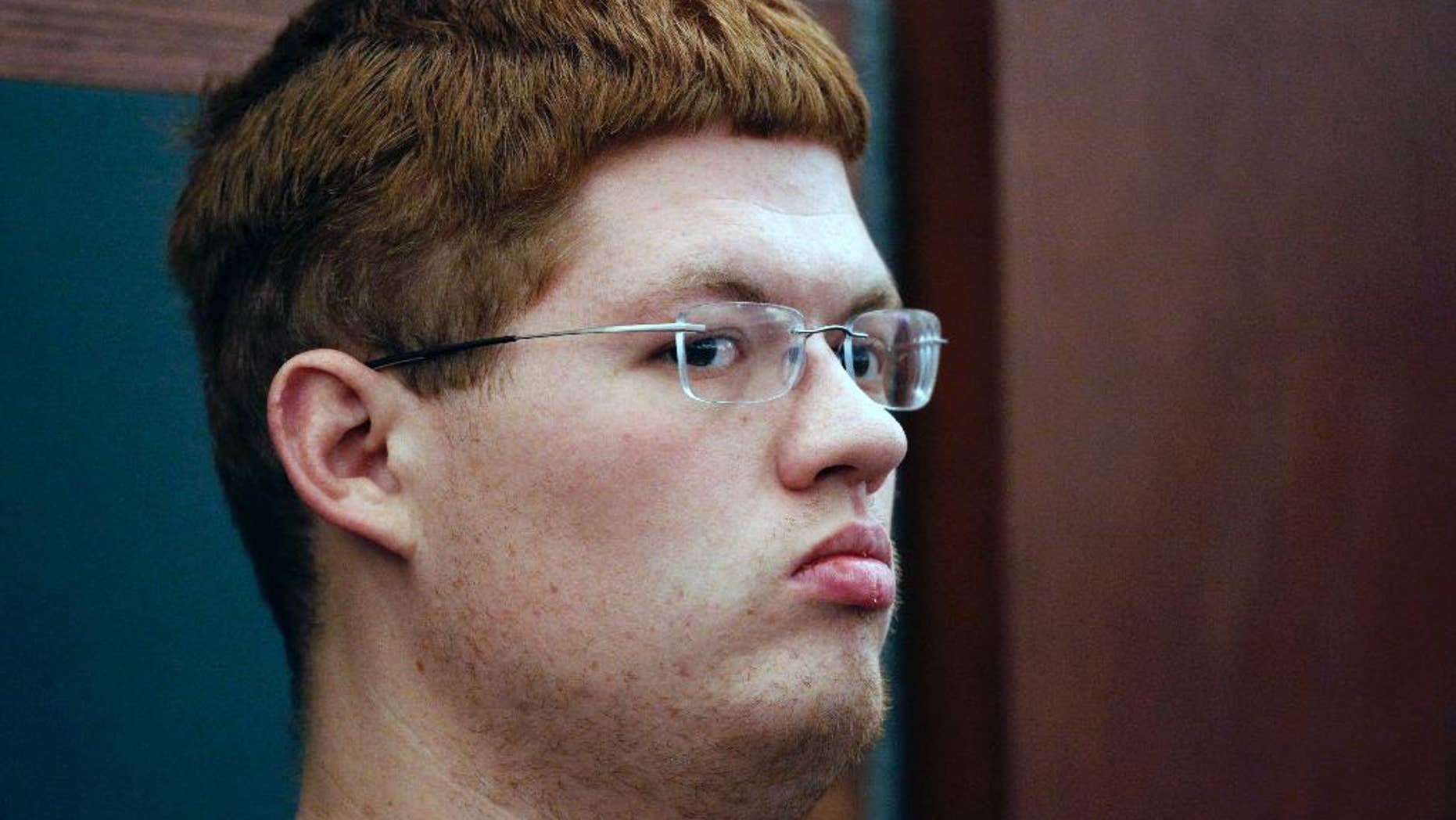 FILE - In a March 31, 2015 file photo, Derrick Andrews, 27, appears in court in Las Vegas. Prosecutor David Stanton said Thursday, Sept. 17, 2015, that there won't be plea deals for Andrews and Erich Milton Nowsch Jr., two co-defendants facing trial next month in the shooting death of Tammy Meyers ,a Las Vegas mother of four. (AP Photo/John Locher,File)