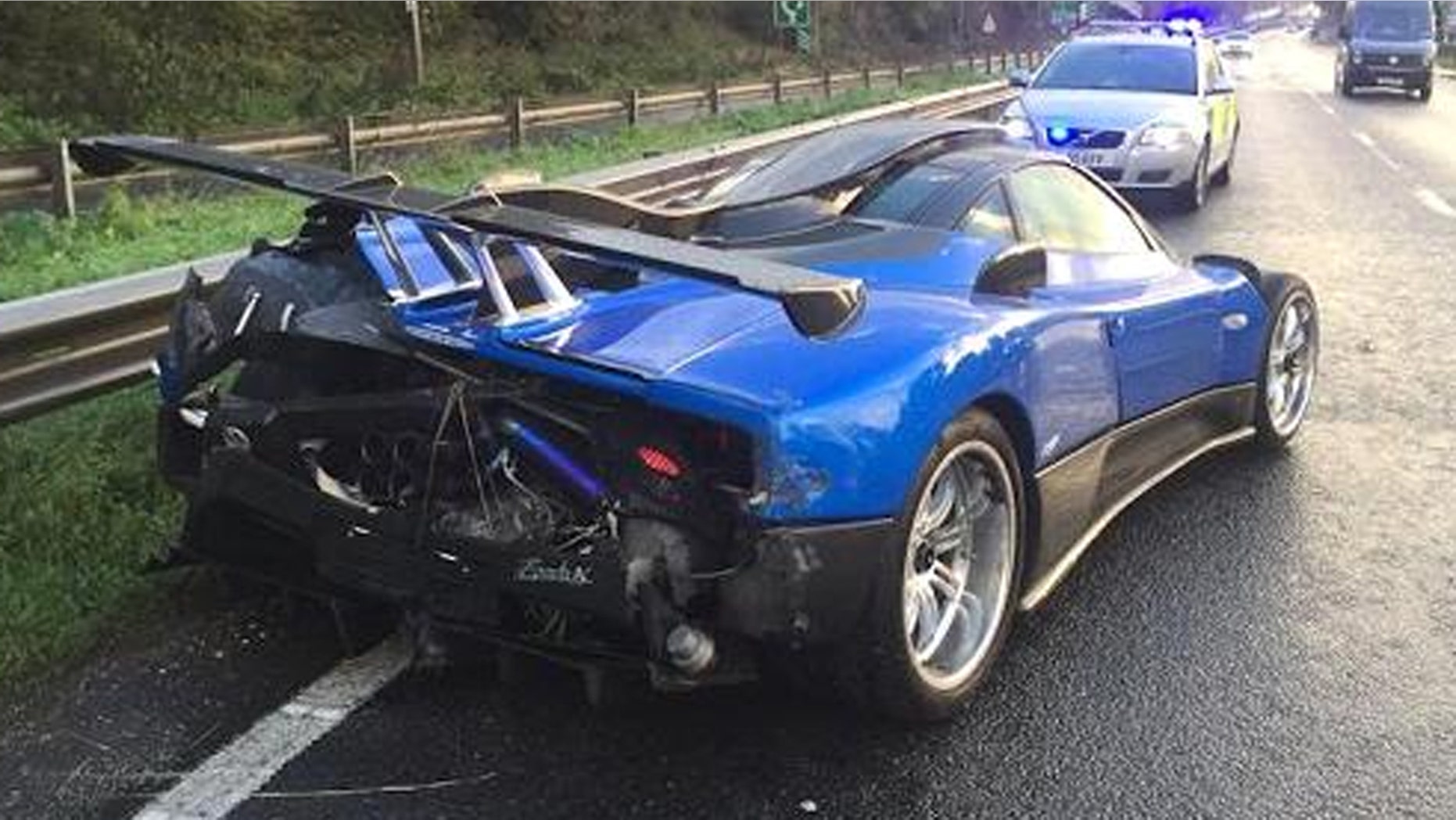 A rare Italian supercar called a Pagani Zonda crashed into a road barrier in the south of England.