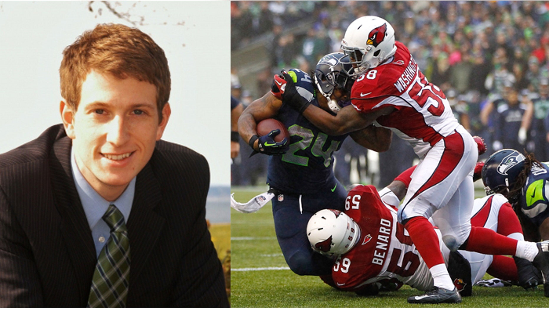 Washington state Rep. Joe Fizgibbon, left, called out Arizona following the Seattle Seahawks loss to the Arizona Cardinals, right.