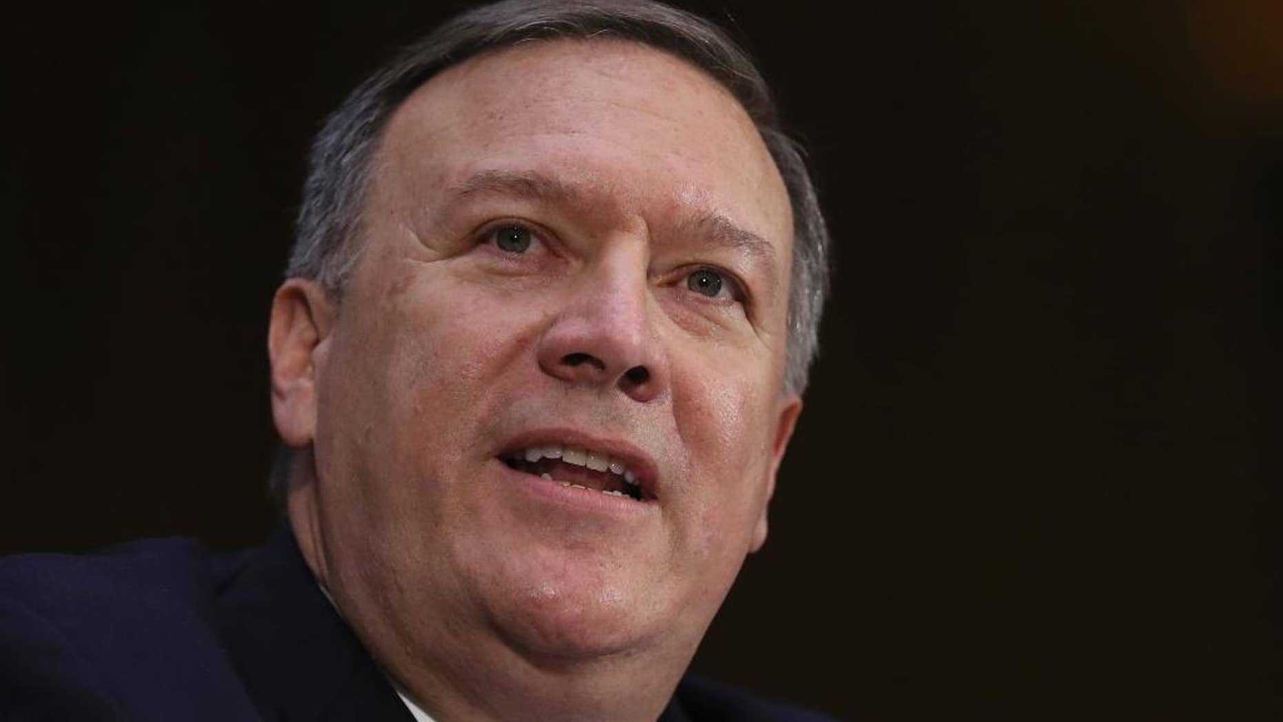 FILE - In this Thursday, Jan. 12, 2017 file photo, CIA Director-designate Rep. Michael Pompeo, R-Kan. testifies on Capitol Hill in Washington at his confirmation hearing before the Senate Intelligence Committee. CIA Chief Mike Pompeo is scheduled to arrive Thursday, Feb. 9 in Turkey to discuss security issues on his first overseas trip in his new role (AP Photo/Manuel Balce Ceneta, file)