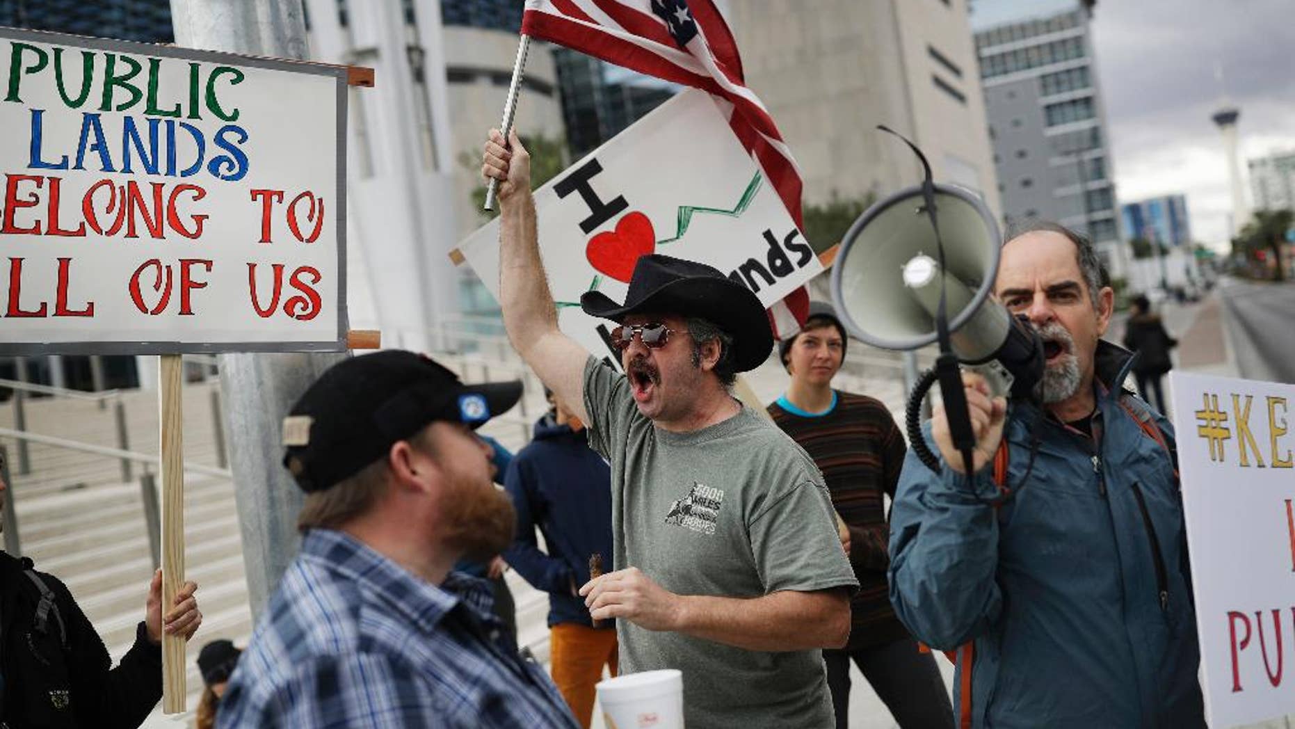 A crowd outside the Las Vegas federal courthouse Monday.