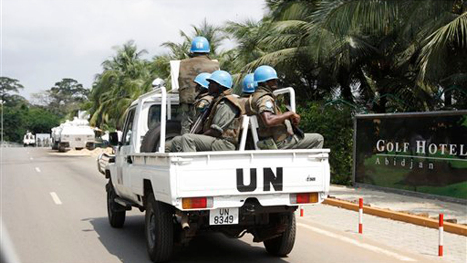 Dec. 23, 2010: U.N. forces patrol outside Golf Hotel in Ivory Coast, Abidjan. The United Nations said that at least 173 people have been killed and dozens of others have gone missing or been tortured following Ivory Coast's disputed presidential election, which has prompted fears of a return to civil war.