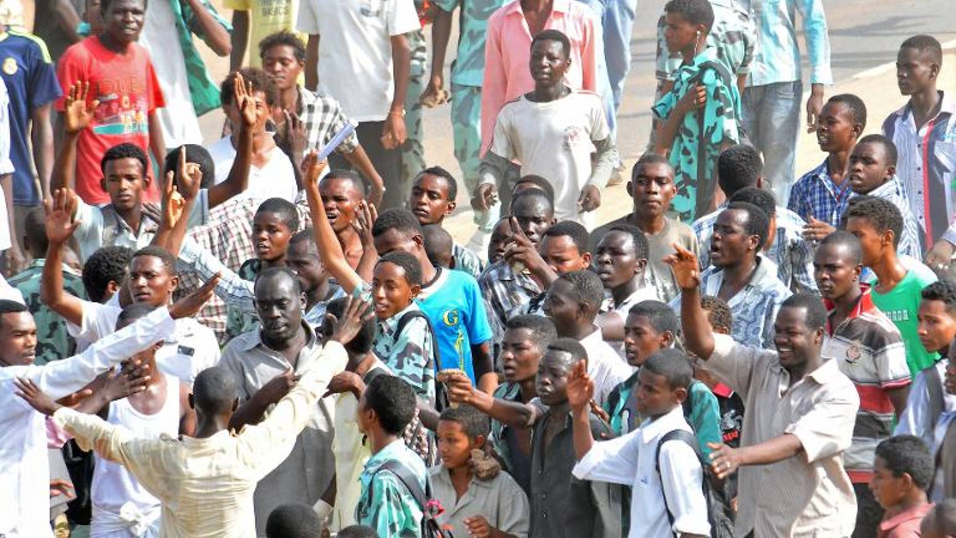 Sudanese protestors demonstrate in Khartoum's twin city of Omdurman after the government announced steep price rises for petroleum products on September 25, 2013