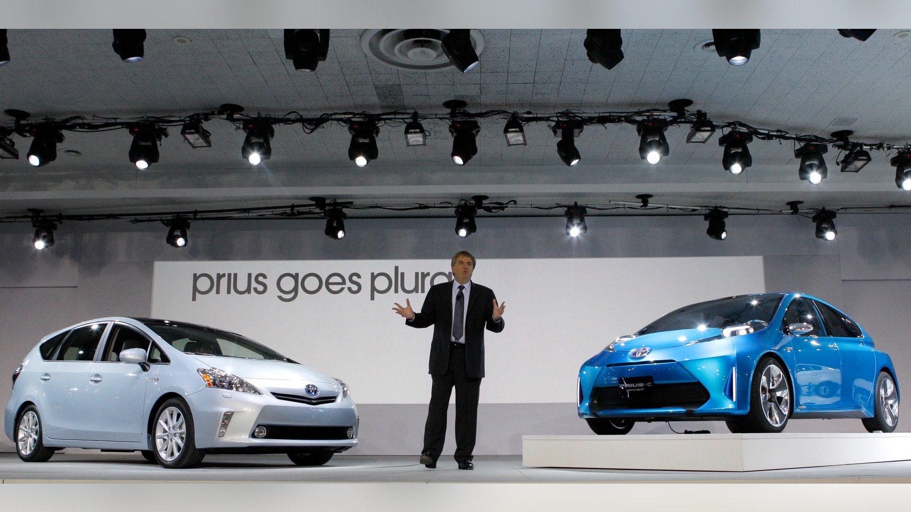 The Toyota Prius C Concept (right) and Prius V (left) unveiled at the 2011 Detroit Auto Show