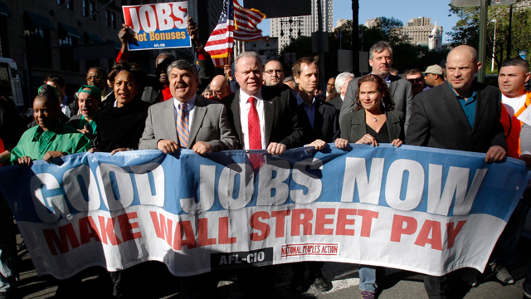 FILE: UNDATED: AFL-CIO President Richard Trumka (3rd L) marches with Jack Ahern, President of the NYC Central Labor Council (3rd R) and other leaders at a rally in New York, N.Y.
