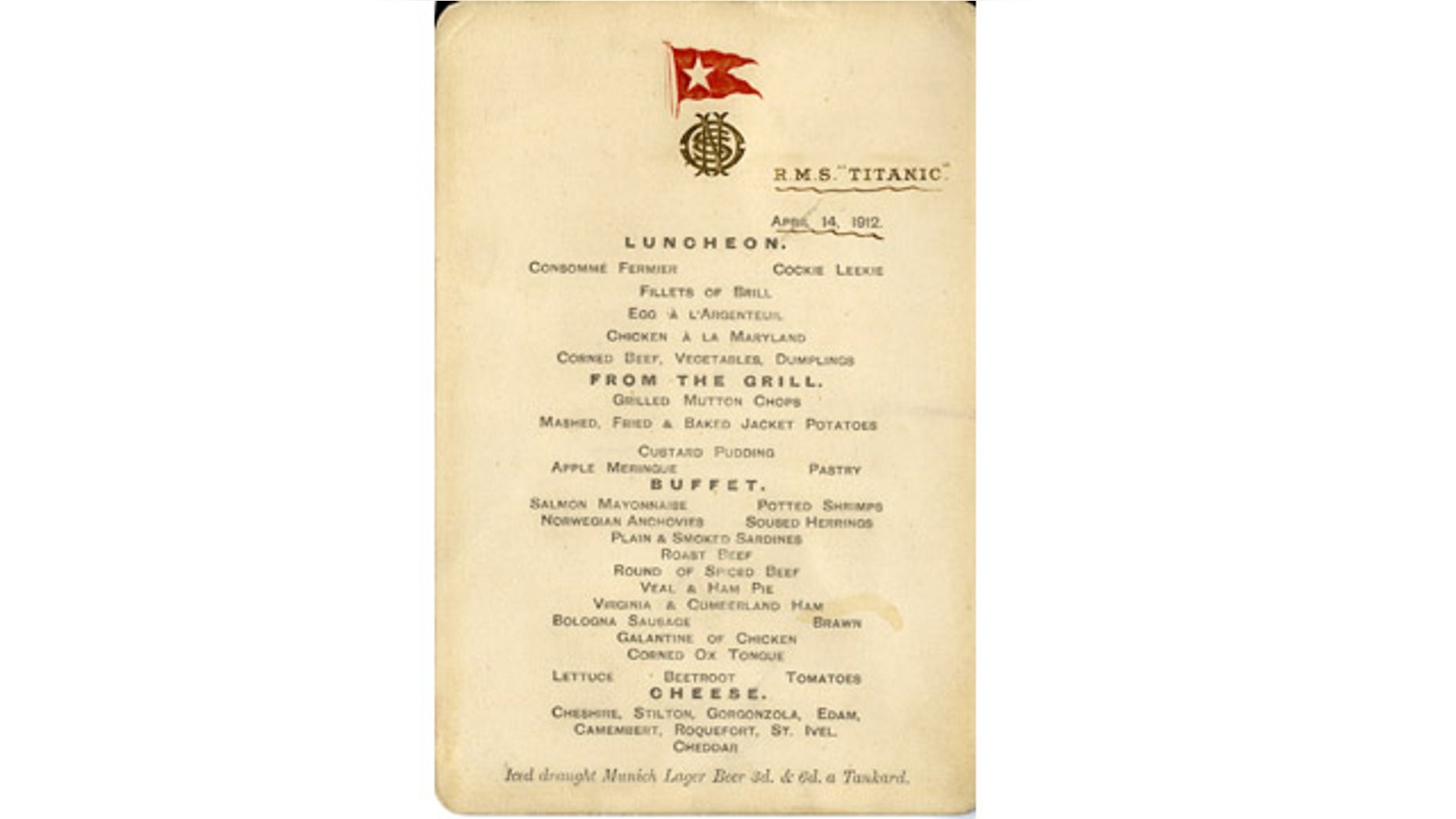 Ruth Dodge put this menu in her handbag, and it has remained with the family ever since.