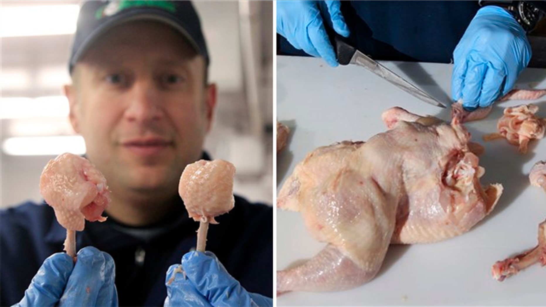 Pat LaFrieda Jr., whose business is featured on the new Food Network show "Meat Men," trims dark meat from a chicken at his company, Pat LaFrieda Meat Purveyors, in North Bergen, N.J.