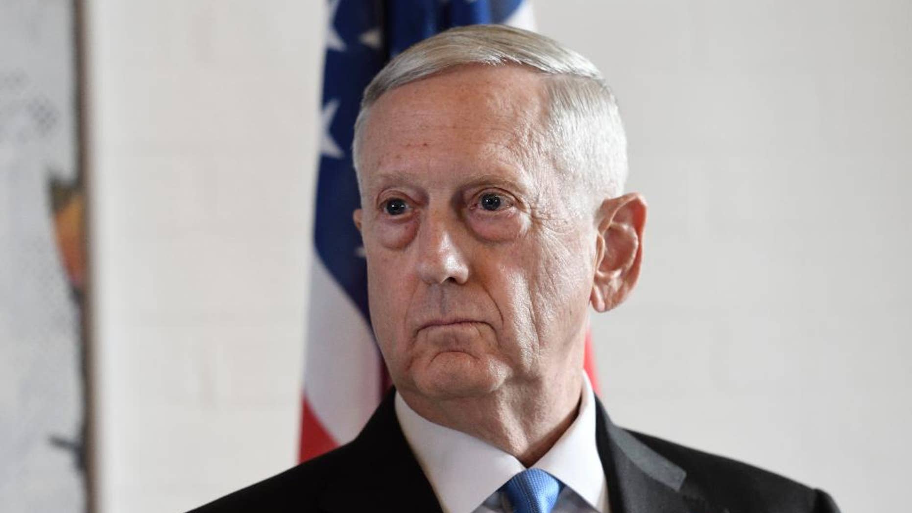 US Secretary of Defense Jim Mattis, pauses during a press conference after a meeting , in Copenhagen, Denmark, Tuesday, May 9, 2017. Mattis said he had open and useful discussions with Turkish officials Tuesday, and said the two countries are working out differences over America’s continuing support for Syria Kurds as the fight against Islamic State militants moves closer to group’s headquarters in Raqqa. (Stine Tidsvilde/Ritzau Foto via AP)