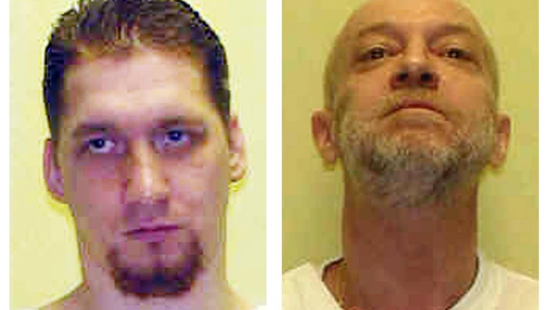These undated file photos provided by the Ohio Department of Rehabilitation and Corrections show death row inmates Ronald Phillips and Raymond Tibbetts. Phillips' execution is scheduled for Feb. 11, 2015, and Tibbetts' for March 17, but, with Ohio’s supply of lethal injection drugs expiring April 1, the state won’t be able to carry out executions under its current system unless it finds a source for more drugs. (AP Photo/Ohio Dept. of Rehabilitation and Corrections, File)