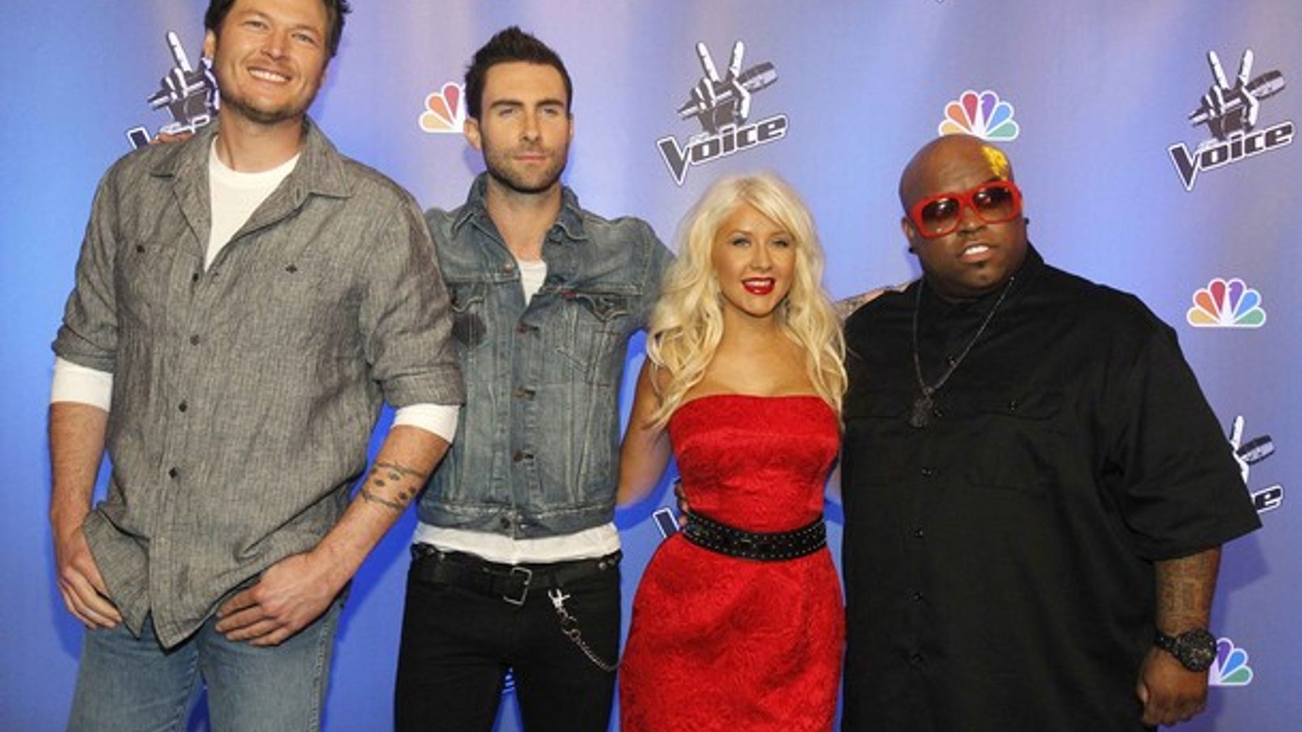 Blake Shelton, Adam Levine, Christina Aguilera and Cee Lo Green, celebrity coaches on 'The Voice.' (Reuters)