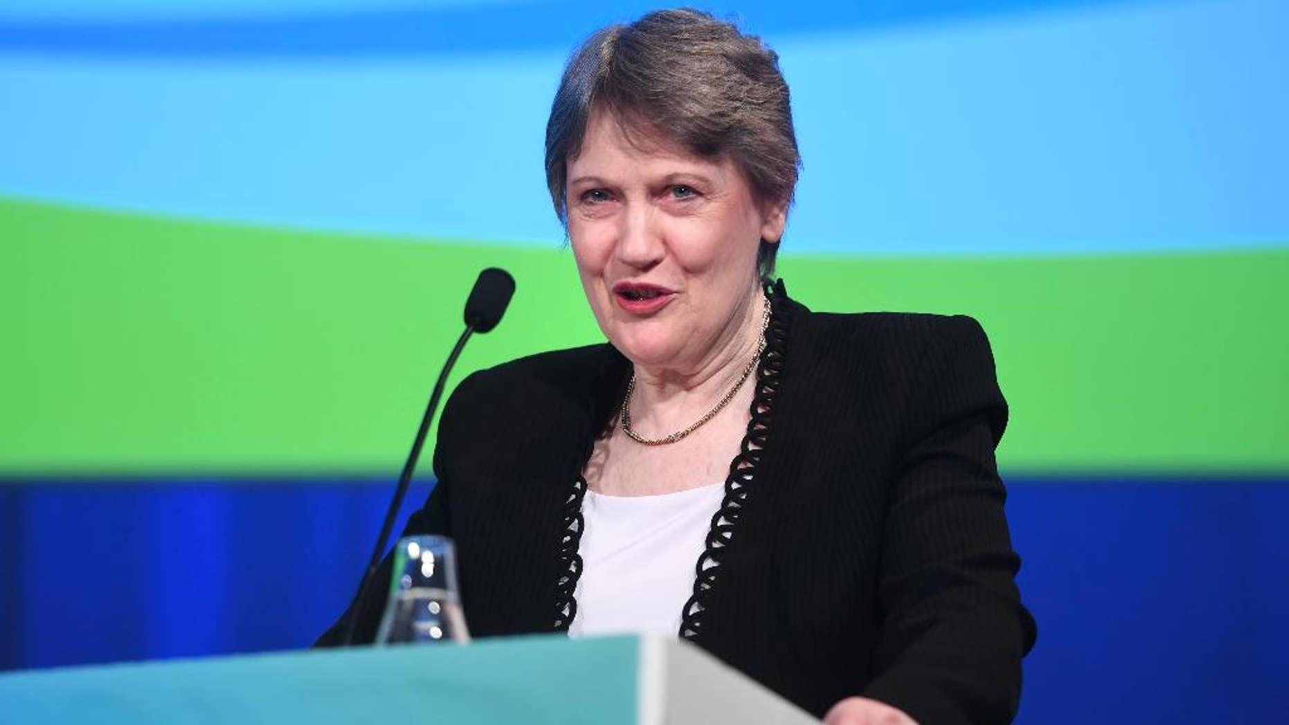 Helen Clark, head of the United Nations Development Programme, speaks at the launch of UN stabilization fund's report Human Development Report 2016 at Norra Latin in Stockholm, Tuesday, March 21, 2017. (Fredrik Sandberg/TT News Agency via AP)