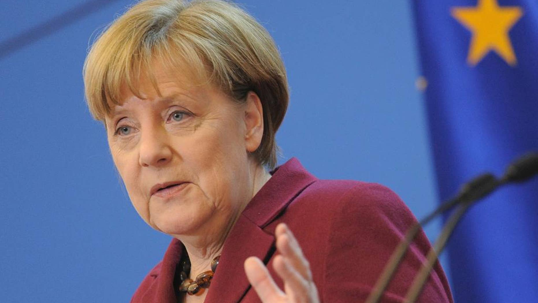 German Chancellor Angela Merkel speaks during a joint press conference with Polish Prime Minister Beata Szydlo in Warsaw, Poland, Tuesday, Feb. 7, 2017. Merkel came to Poland for talks on Europe's future amid several crisis including Britain's decision to leave the EU. (AP Photo/Alik Keplicz)