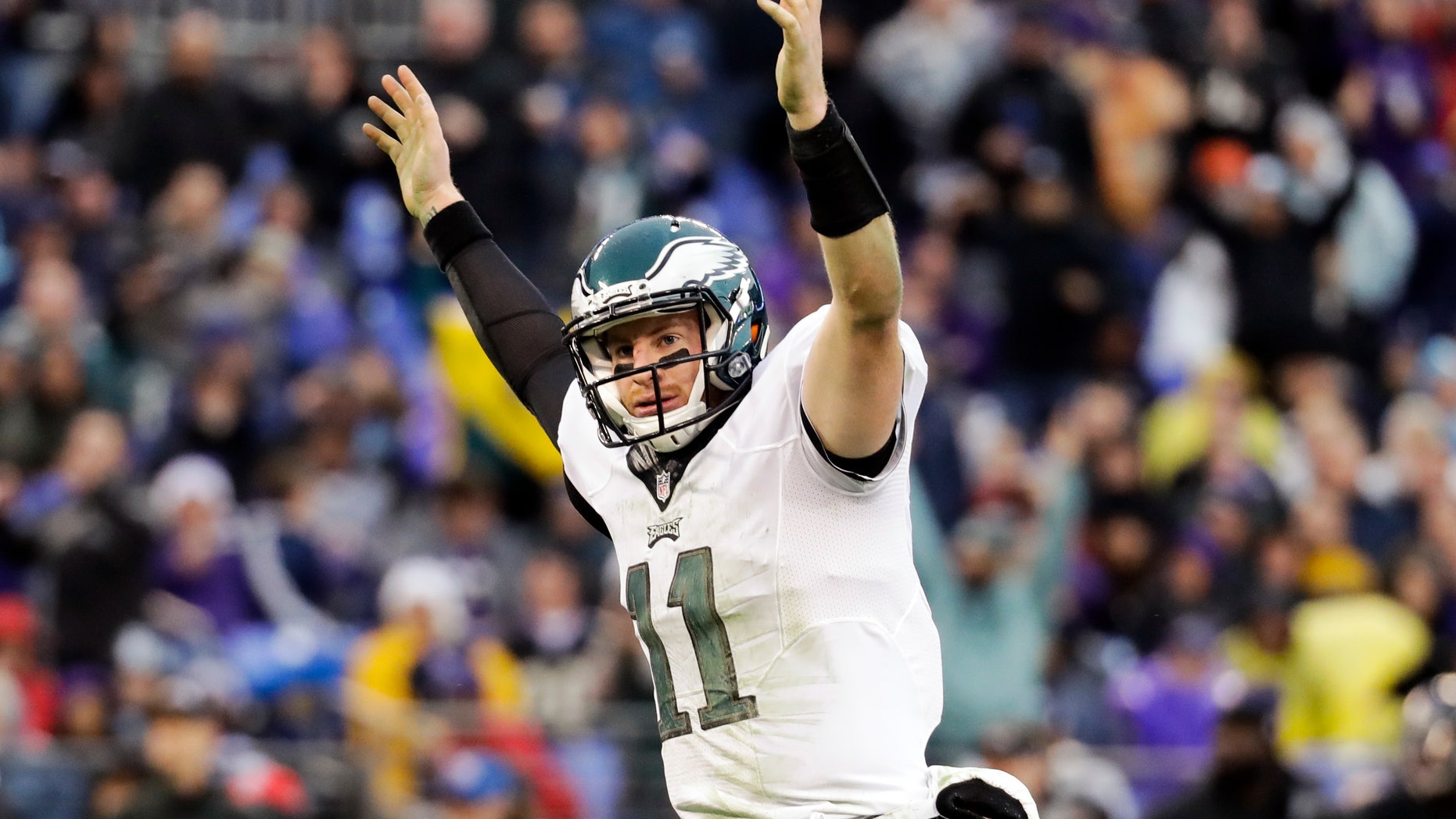 Eagles quarterback Carson Wentz celebrates a touchdown on Dec. 18.