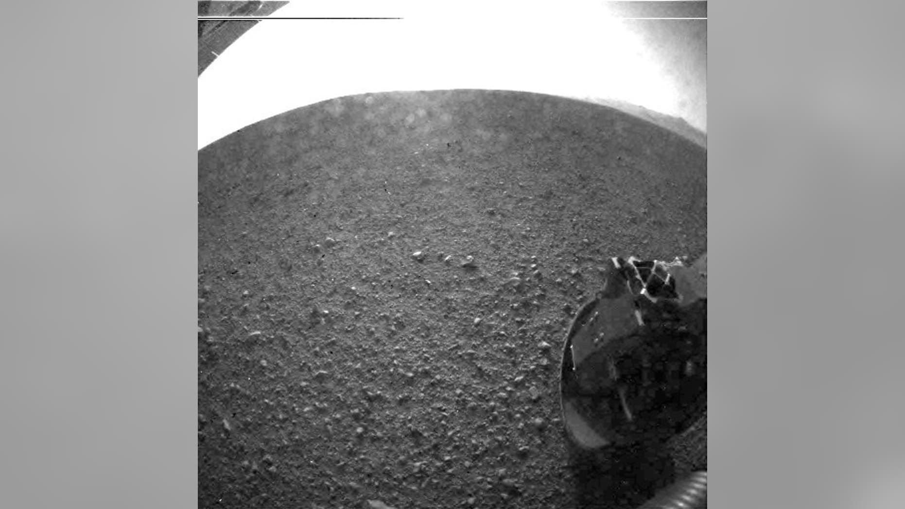 This is one of the first images taken by NASA's Curiosity rover, which landed on Mars the evening of Aug. 5 PDT.