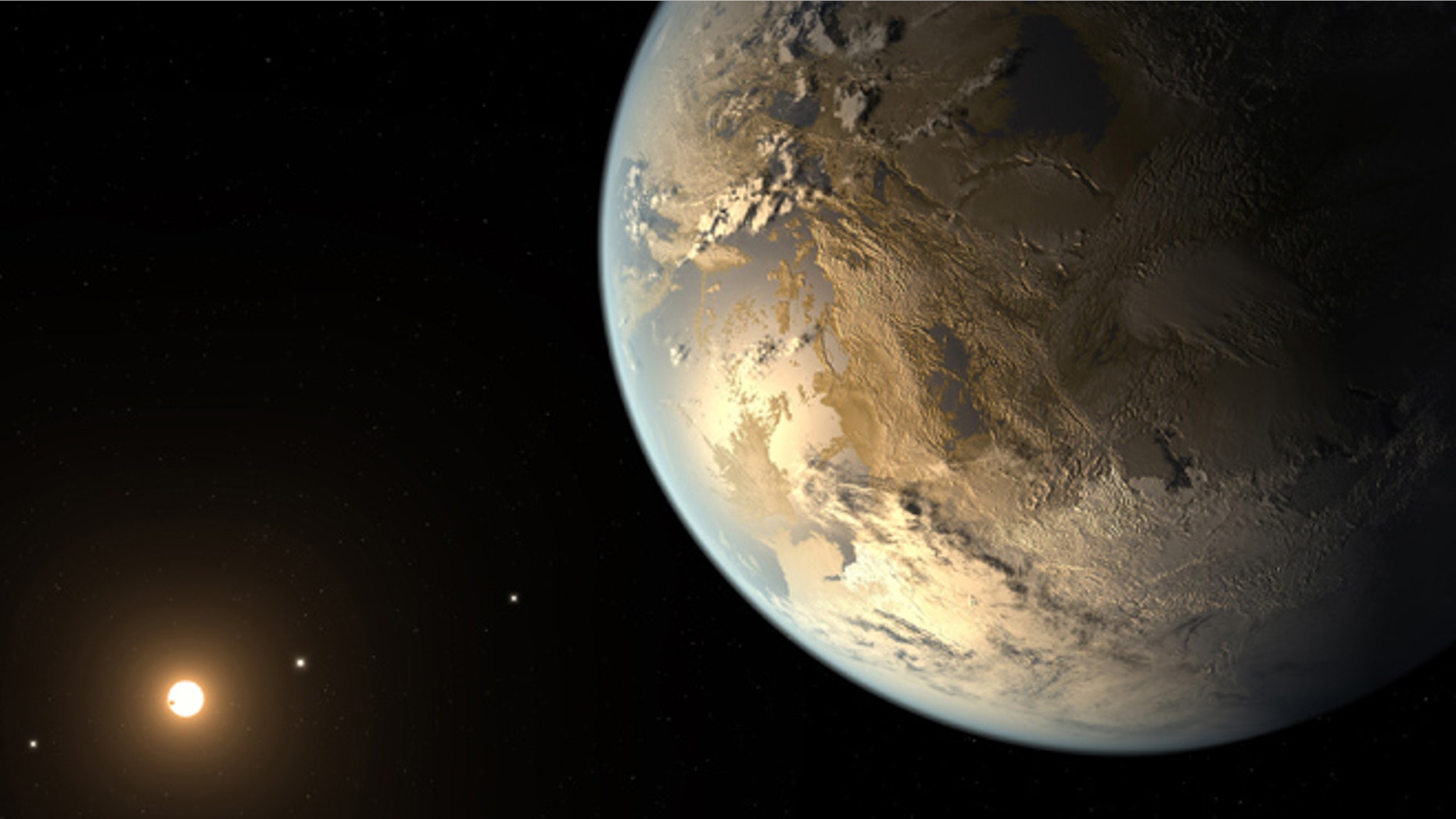 April 17, 2014: This artist's rendering provided by NASA on shows an Earth-sized planet dubbed Kepler-186f orbiting a star 500 light-years from Earth. Astronomers say the planet may hold water on its surface and is the best candidate yet of a habitable planet in the ongoing search for an Earth twin.