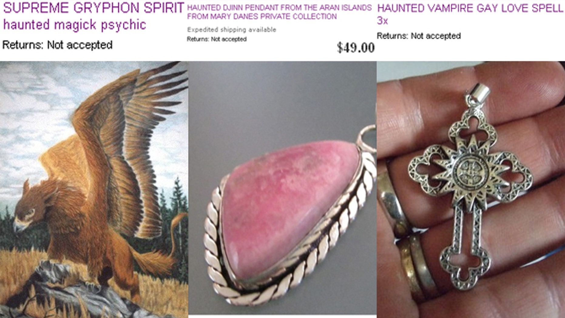 Some items available for sale on the eBay Metaphysical page.
